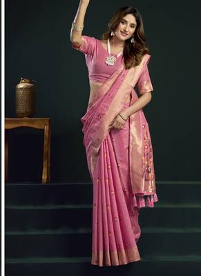 Baby pink munga cotton mina work sarees 2
