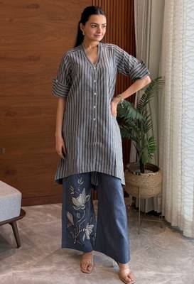 Indigo stripe blossom coord set 1
