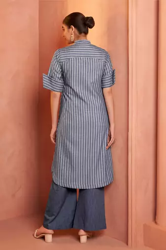 Indigo stripe blossom coord set