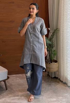 Indigo stripe blossom coord set 3