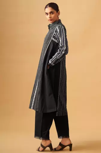 Classic black printed cambric cotton kurta set for effortless daywear
