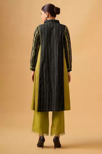 Elegant mustard & olive printed cambric cotton kurta set with modern silhouette