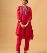 Bold red rayon slub contemporary kurta set