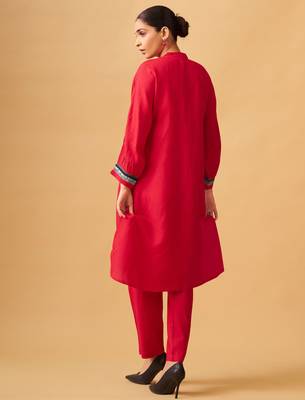 Bold red rayon slub contemporary kurta set 2