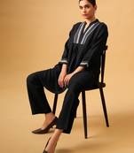Classic black rayon slub straight kurta set