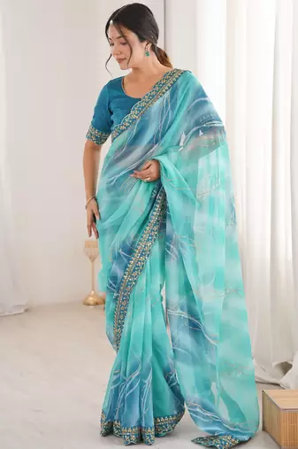 Padding chiffon georgette saree with laheriya gold foil work