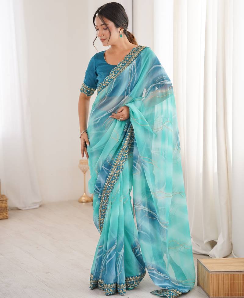 Padding chiffon georgette saree with laheriya gold foil work