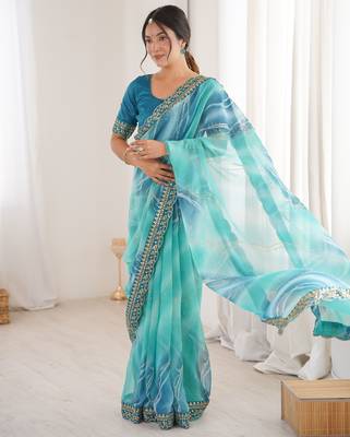 Padding chiffon georgette saree with laheriya gold foil work 2