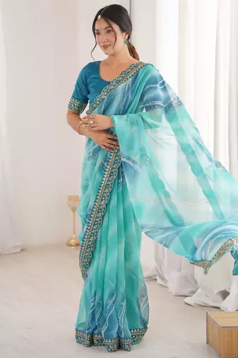 Padding chiffon georgette saree with laheriya gold foil work