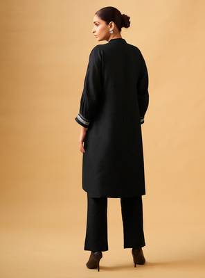 Classic black rayon slub straight kurta set 3
