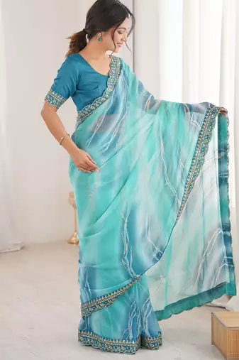 Padding chiffon georgette saree with laheriya gold foil work