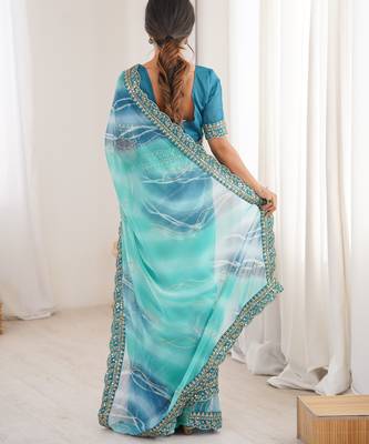 Padding chiffon georgette saree with laheriya gold foil work 4