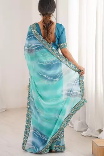 Padding chiffon georgette saree with laheriya gold foil work