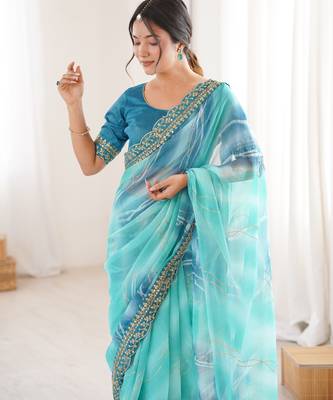 Padding chiffon georgette saree with laheriya gold foil work 5
