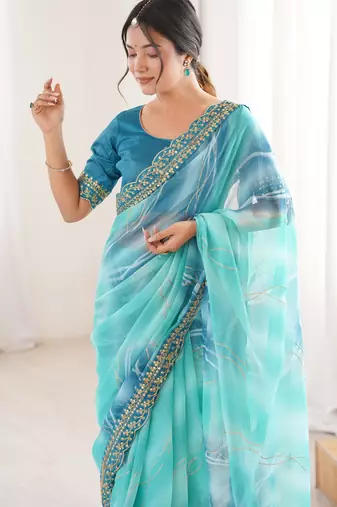 Padding chiffon georgette saree with laheriya gold foil work