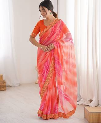 Padding chiffon georgette saree with laheriya gold foil work 1