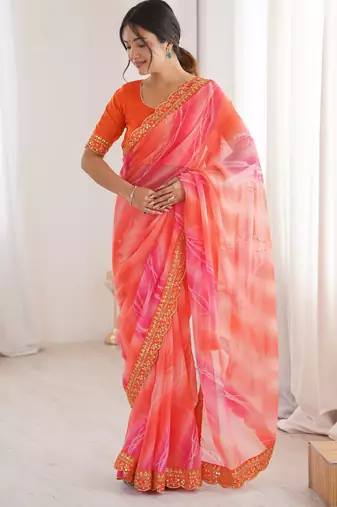 Padding chiffon georgette saree with laheriya gold foil work