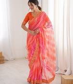 Padding chiffon georgette saree with laheriya gold foil work