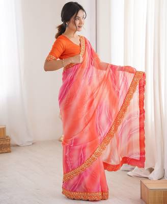 Padding chiffon georgette saree with laheriya gold foil work 2