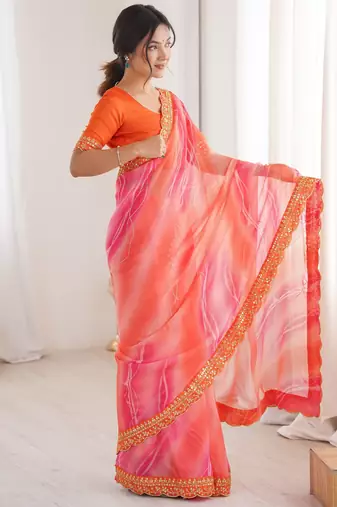 Padding chiffon georgette saree with laheriya gold foil work