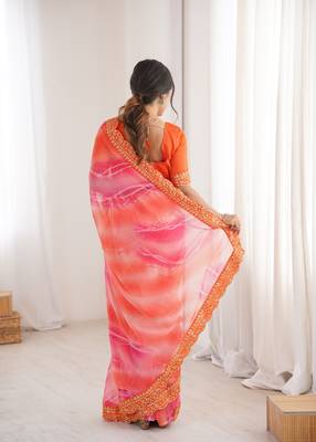 Padding chiffon georgette saree with laheriya gold foil work 3