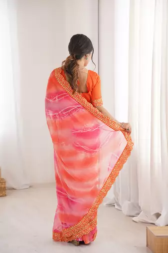 Padding chiffon georgette saree with laheriya gold foil work