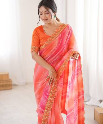 Padding chiffon georgette saree with laheriya gold foil work 4
