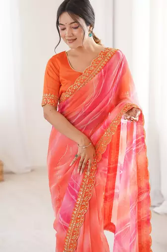 Padding chiffon georgette saree with laheriya gold foil work