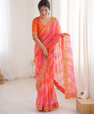Padding chiffon georgette saree with laheriya gold foil work 5