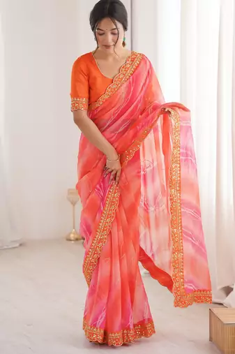 Padding chiffon georgette saree with laheriya gold foil work