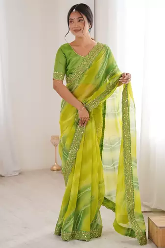 Padding chiffon georgette saree with laheriya gold foil work