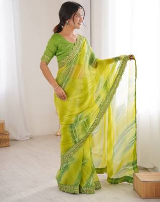 Padding chiffon georgette saree with laheriya gold foil work 2