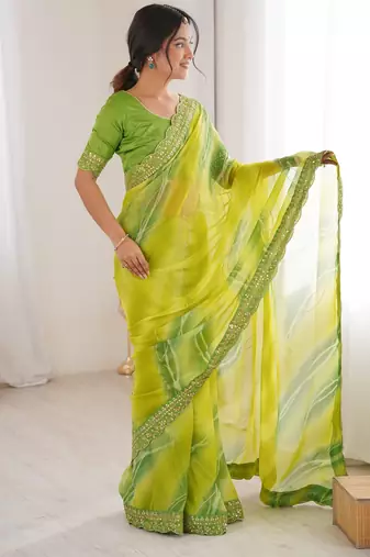 Padding chiffon georgette saree with laheriya gold foil work