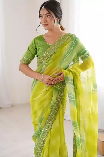 Padding chiffon georgette saree with laheriya gold foil work