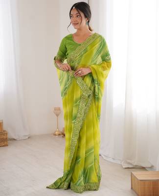 Padding chiffon georgette saree with laheriya gold foil work 4