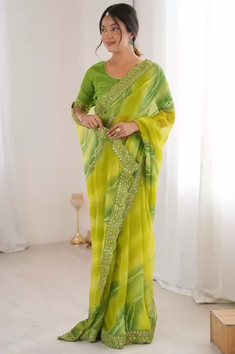 Padding chiffon georgette saree with laheriya gold foil work