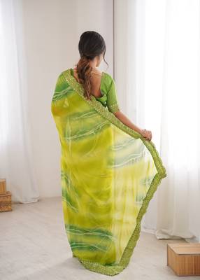 Padding chiffon georgette saree with laheriya gold foil work 5