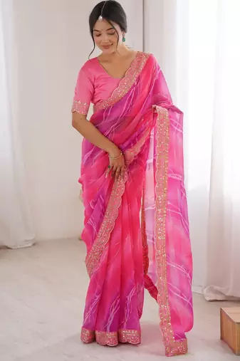 Padding chiffon georgette saree with laheriya gold foil work