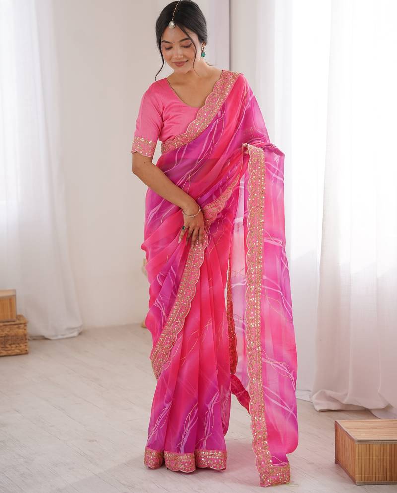 Padding chiffon georgette saree with laheriya gold foil work