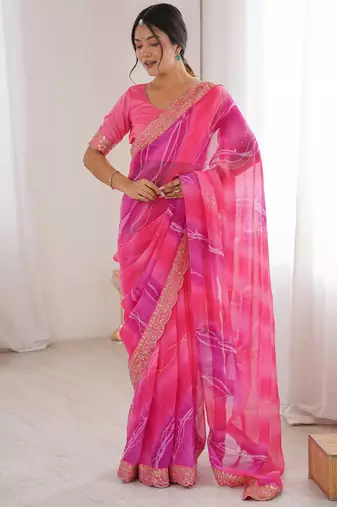 Padding chiffon georgette saree with laheriya gold foil work