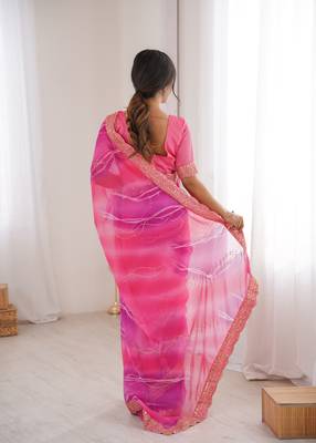 Padding chiffon georgette saree with laheriya gold foil work 3