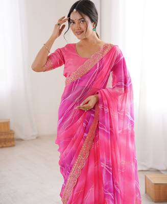 Padding chiffon georgette saree with laheriya gold foil work 5