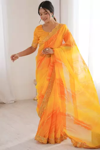 Padding chiffon georgette saree with laheriya gold foil work