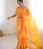 Padding chiffon georgette saree with laheriya gold foil work