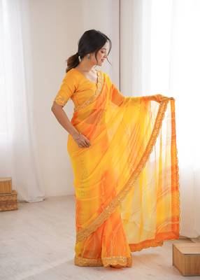 Padding chiffon georgette saree with laheriya gold foil work 2