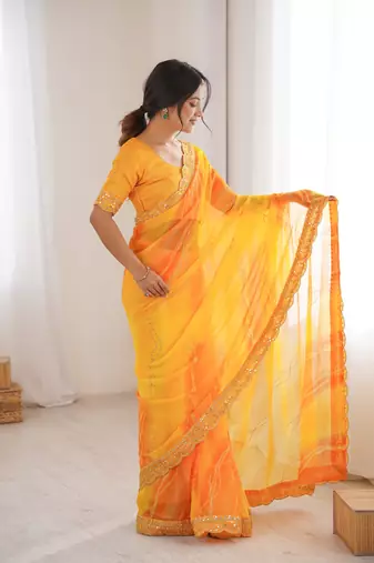 Padding chiffon georgette saree with laheriya gold foil work