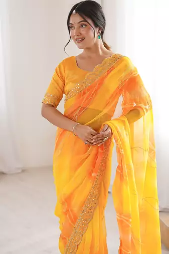 Padding chiffon georgette saree with laheriya gold foil work