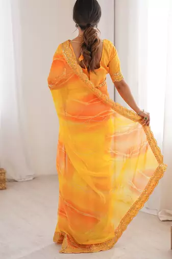 Padding chiffon georgette saree with laheriya gold foil work