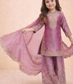 Designer party wear heavy silk kids top sharara & dupatta set