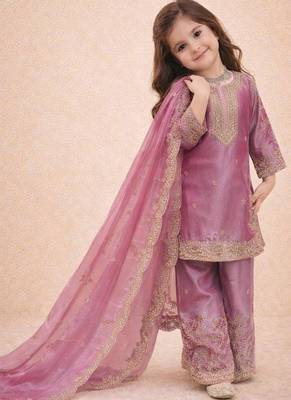 Designer party wear heavy silk kids top sharara & dupatta set 2